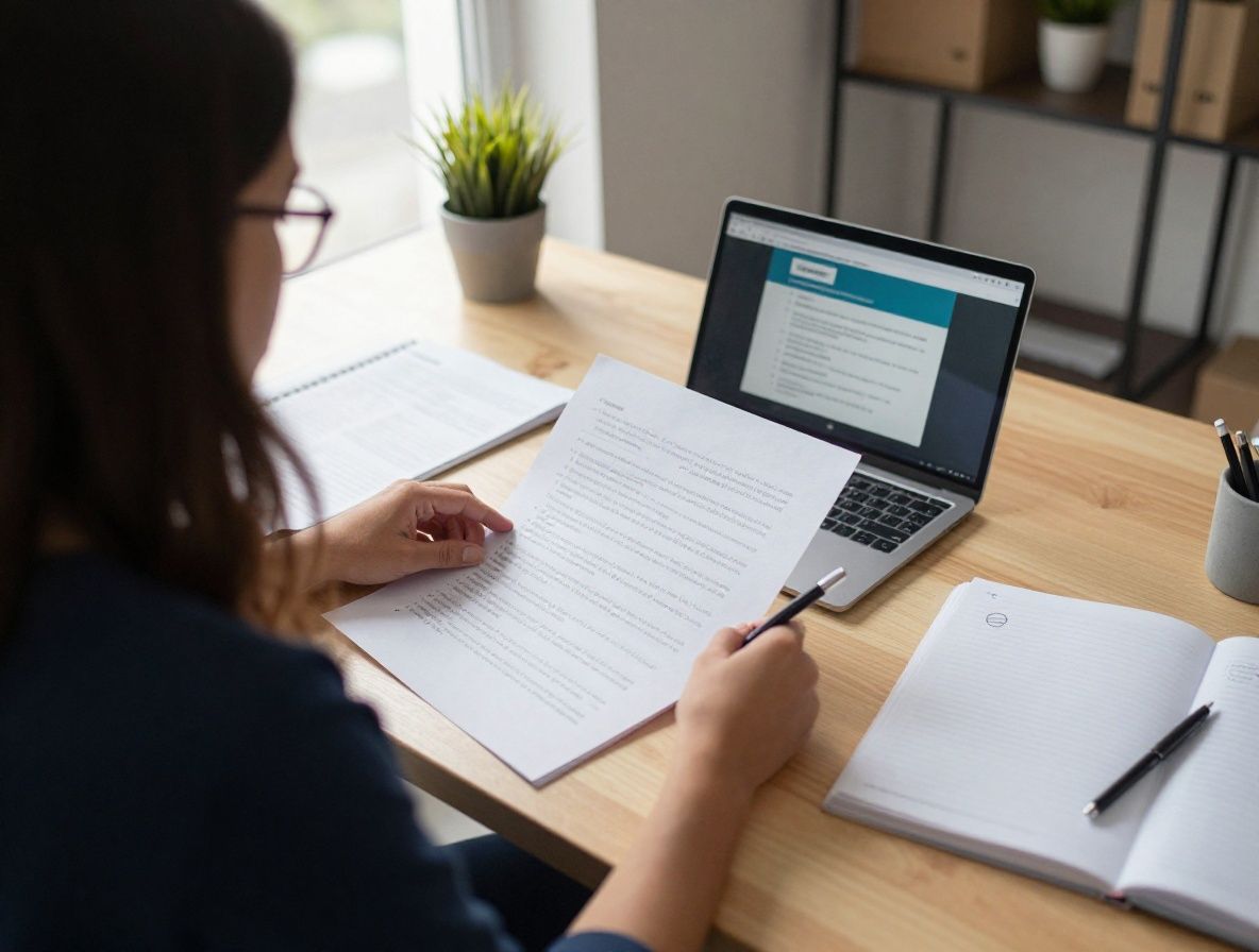 Escritorio de investigador con manuales académicos abiertos, notas manuscritas y pluma sobre superficie de madera clara iluminada por luz natural desde ventana